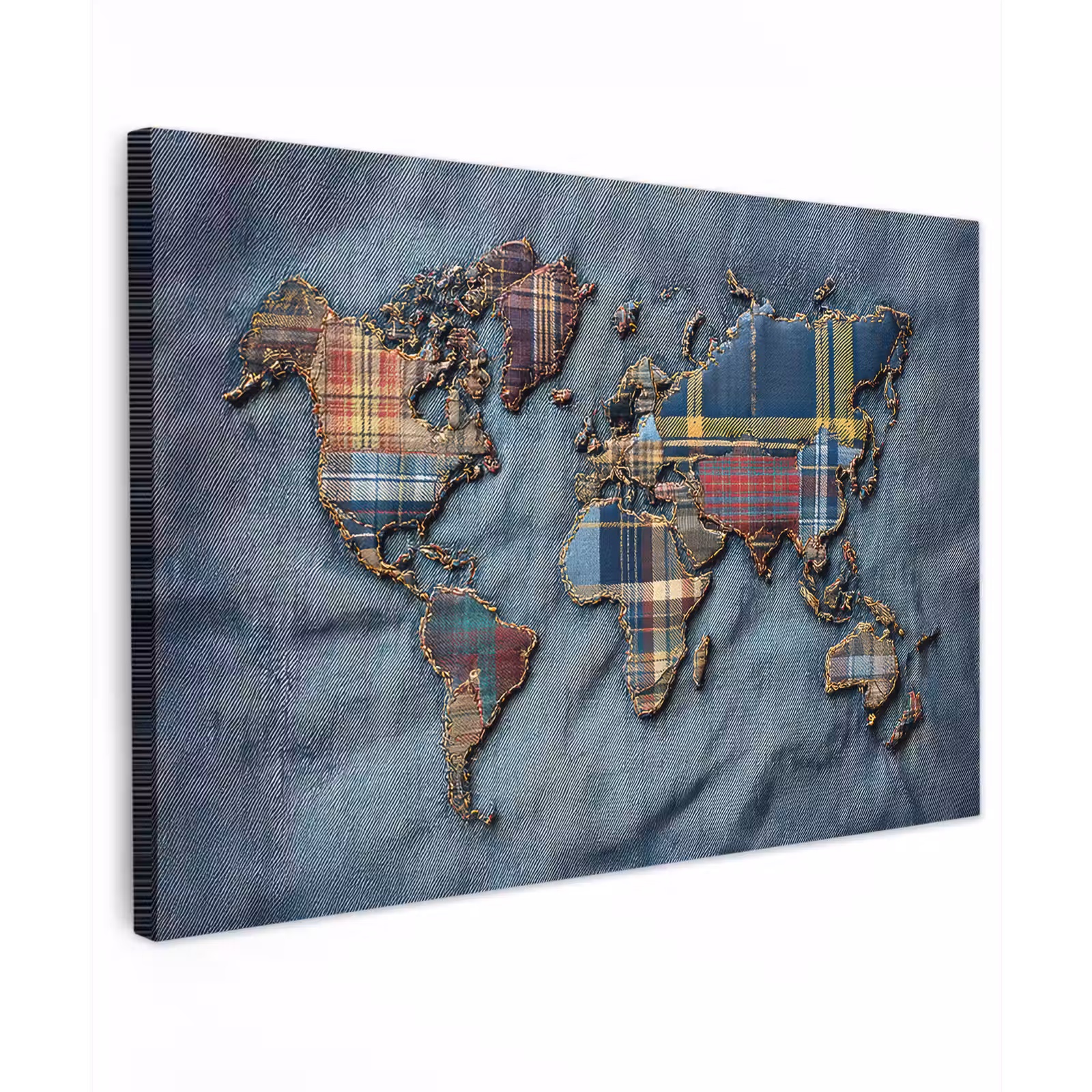 Canvas schilderij - Wereldkaart - Denim - Textiel — 1