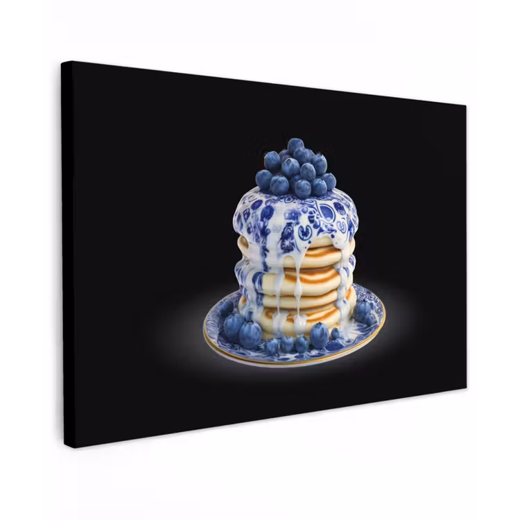 Canvas schilderij - Pannenkoeken - Blauwe Bessen - Bord — 1
