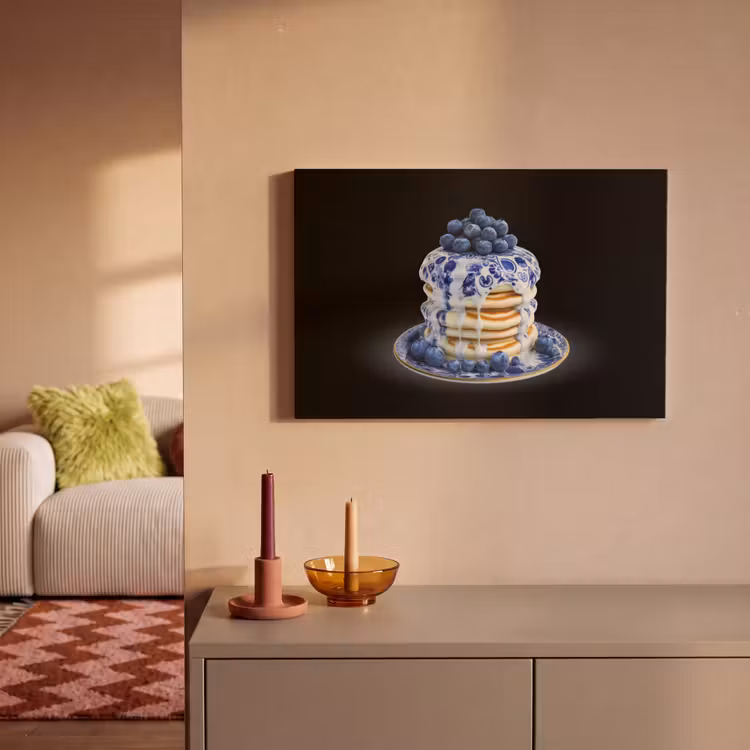 Canvas schilderij - Pannenkoeken - Blauwe Bessen - Bord — 2
