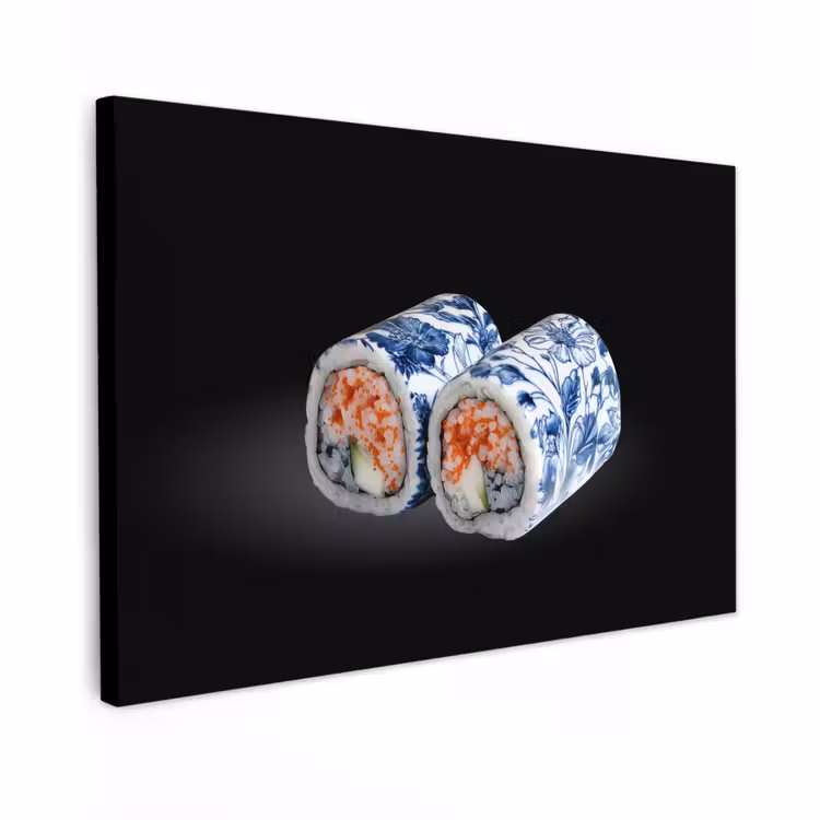 Canvas schilderij - Sushi - Delfts blauw - Rijst - Vis - Elegant — 1