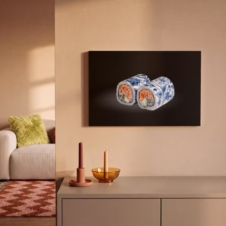 Canvas schilderij - Sushi - Delfts blauw - Rijst - Vis - Elegant — 2