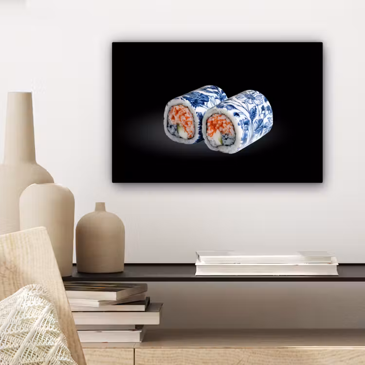 Canvas schilderij - Sushi - Delfts blauw - Rijst - Vis - Elegant — 5