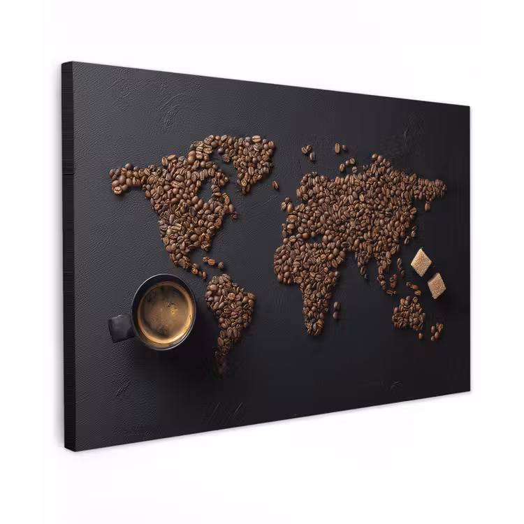 Canvas schilderij - Wereldkaart - Espresso - Zwart — 1