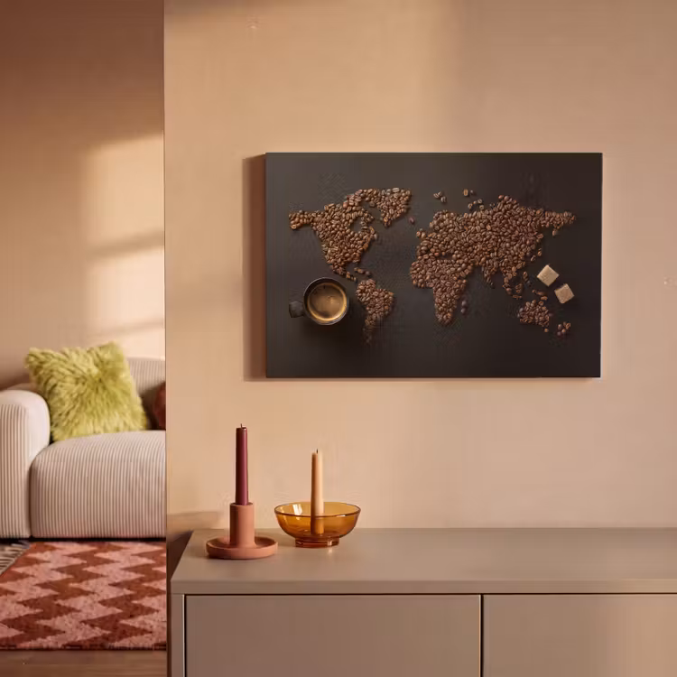 Canvas schilderij - Wereldkaart - Espresso - Zwart — 2