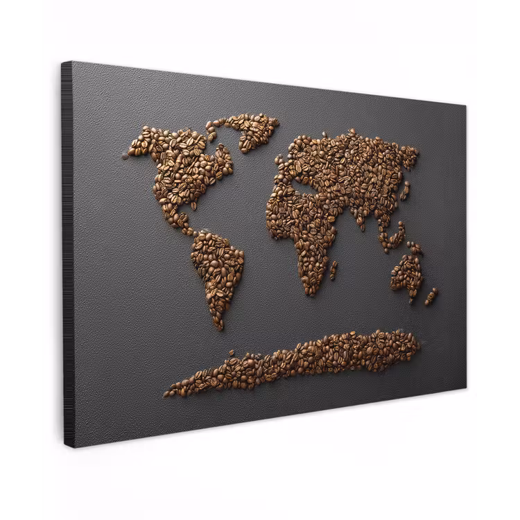 Canvas schilderij - Wereldkaart - Koffie - Grijs — 1