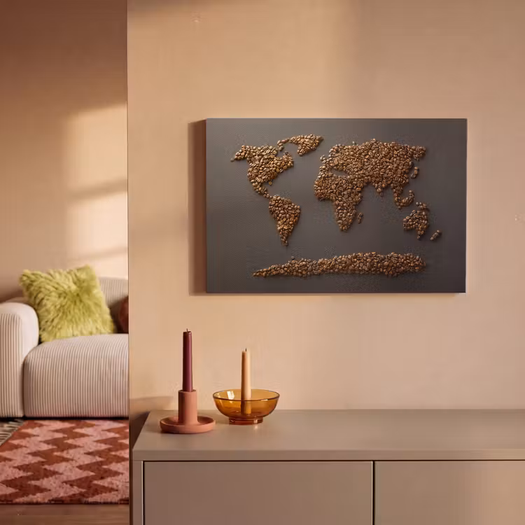 Canvas schilderij - Wereldkaart - Koffie - Grijs — 2