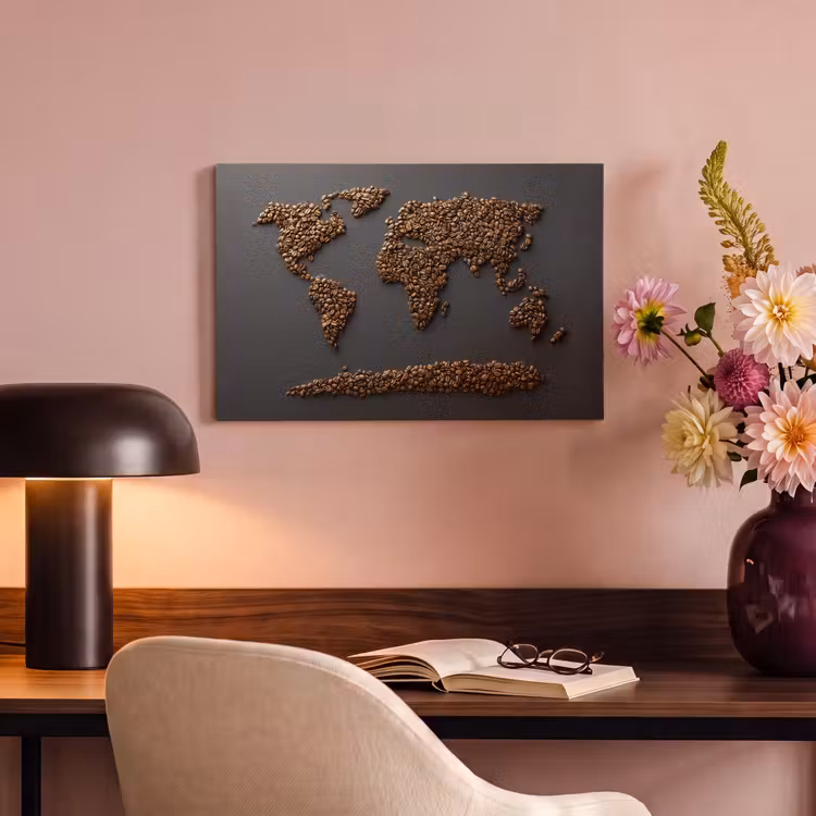 Canvas schilderij - Wereldkaart - Koffie - Grijs — 4