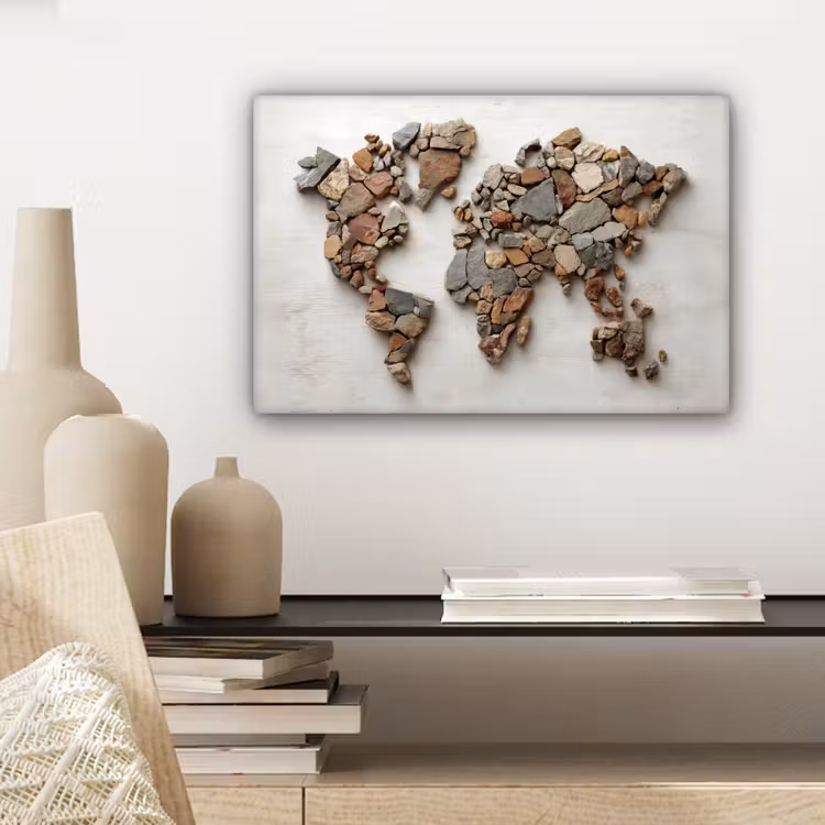 Canvas schilderij - Wereldkaart - Stenen - Wit — 5