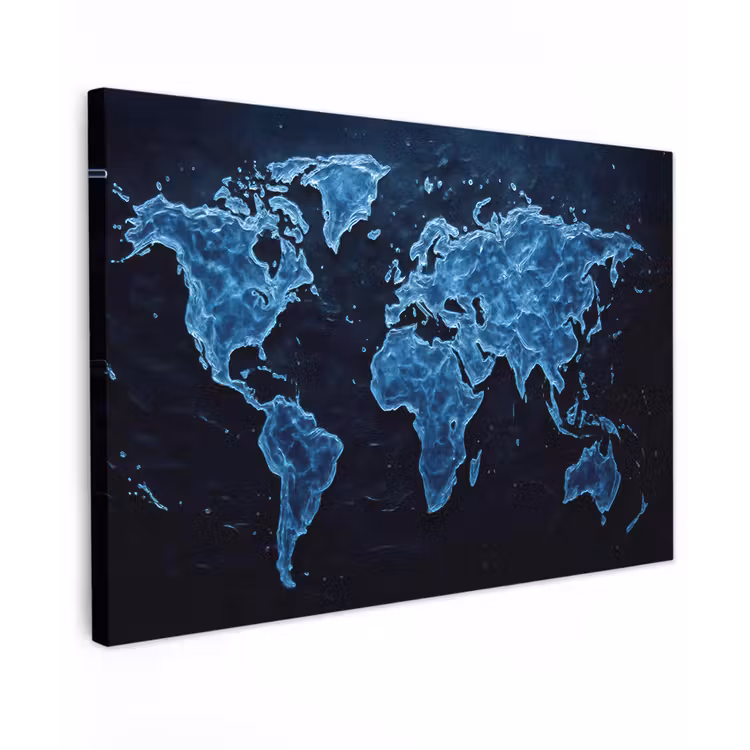 Canvas schilderij - Wereldkaart - Waterstructuur - Blauw — 1