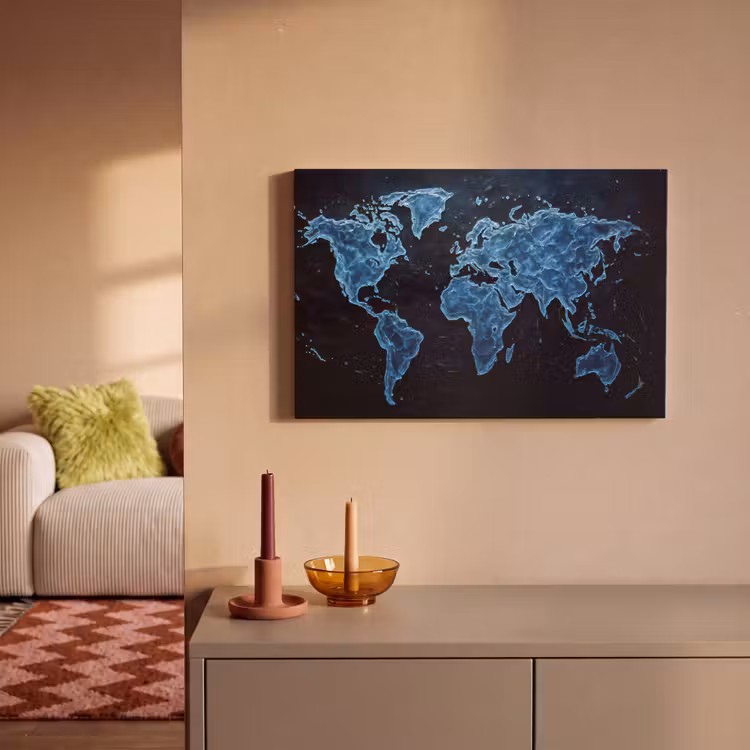 Canvas schilderij - Wereldkaart - Waterstructuur - Blauw — 2