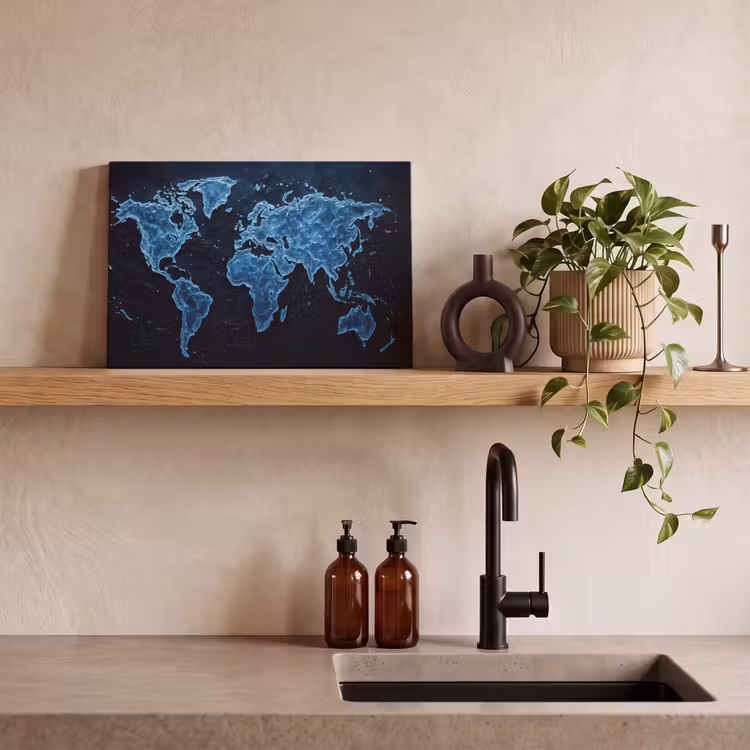 Canvas schilderij - Wereldkaart - Waterstructuur - Blauw — 3