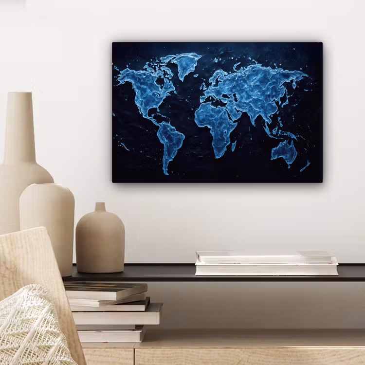 Canvas schilderij - Wereldkaart - Waterstructuur - Blauw — 5