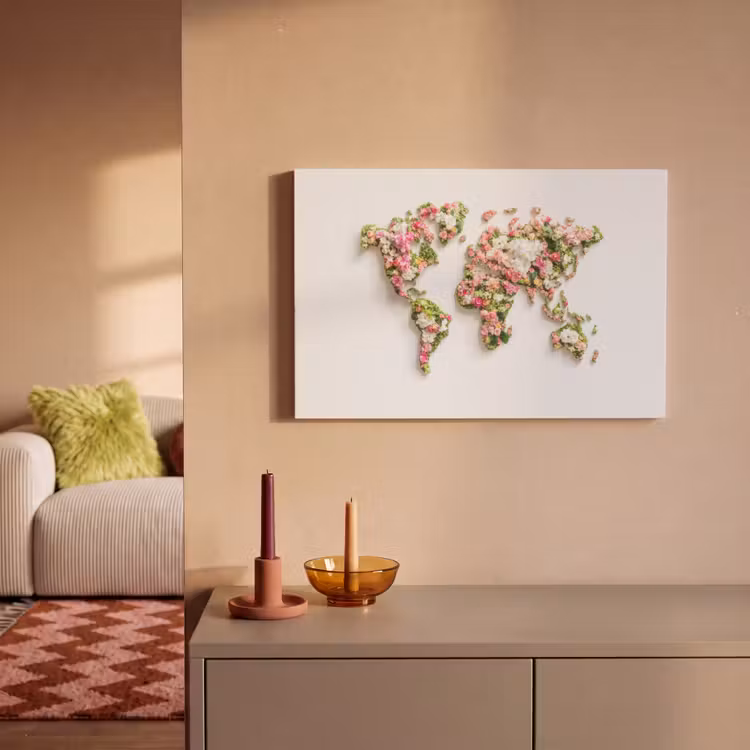 Canvas schilderij - Wereldkaart - Bloemen - Subtiel — 2