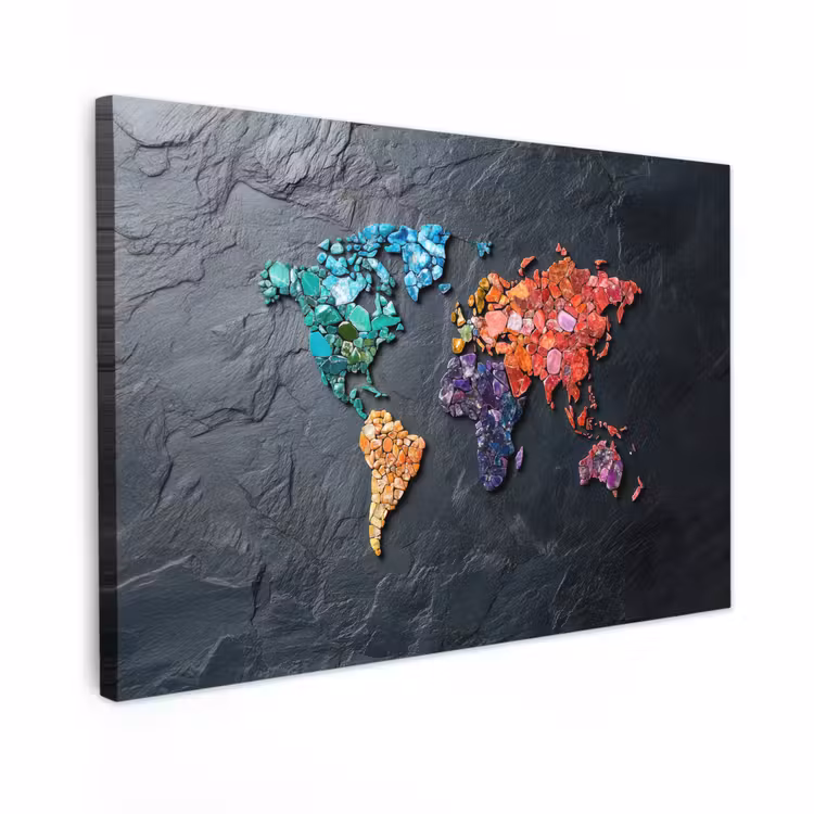 Canvas schilderij - Wereldkaart - Edelstenen - Regenboog - Ruw — 1