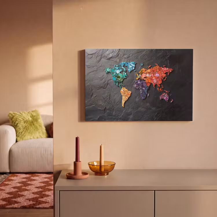 Canvas schilderij - Wereldkaart - Edelstenen - Regenboog - Ruw — 2