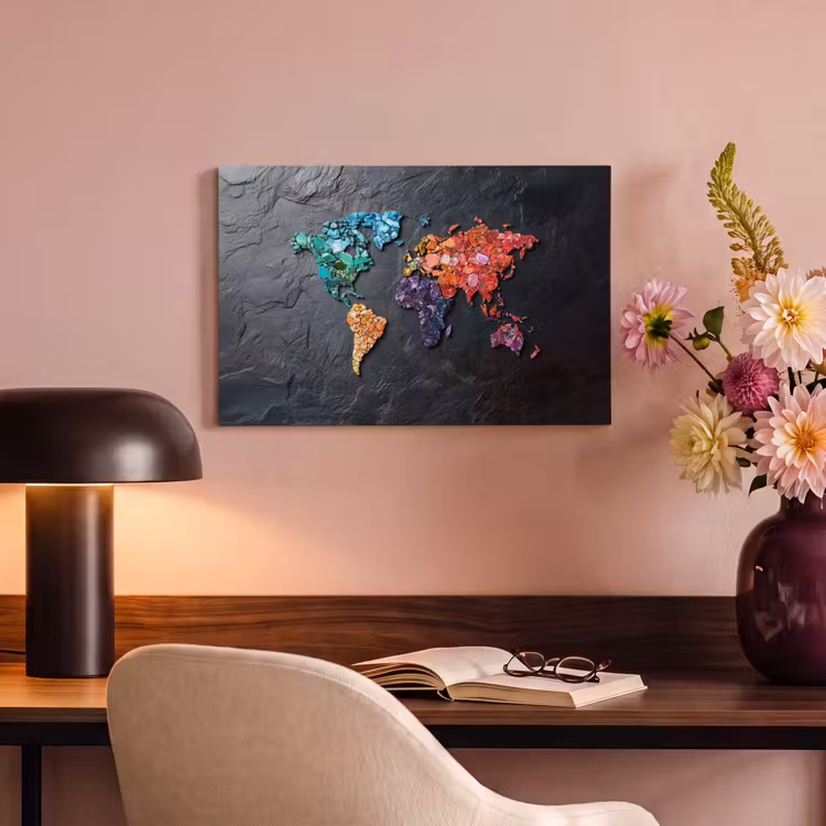 Canvas schilderij - Wereldkaart - Edelstenen - Regenboog - Ruw — 4