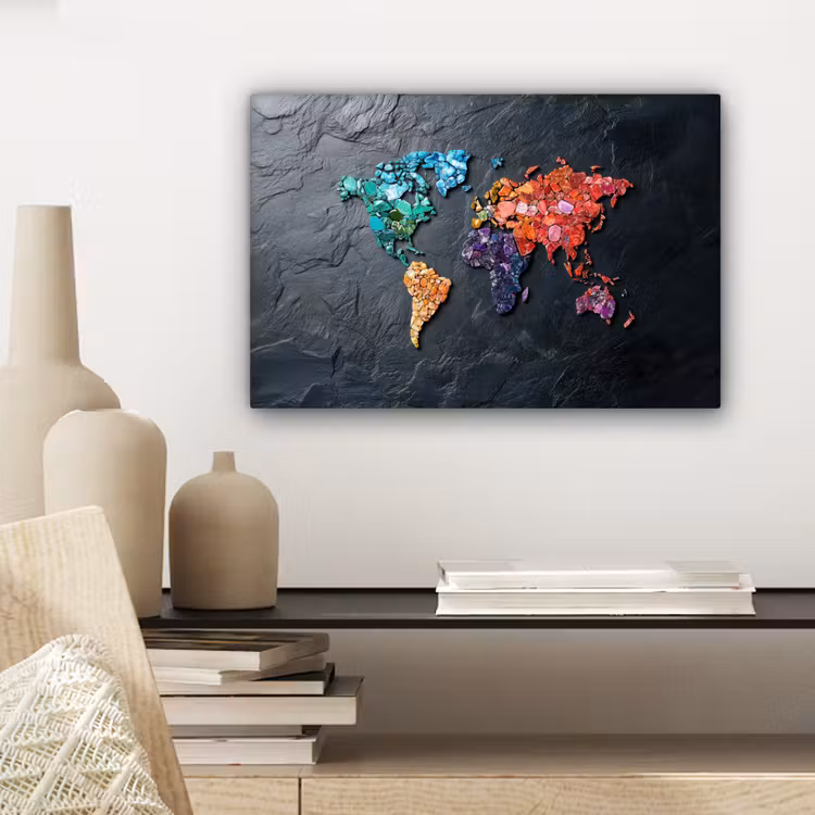 Canvas schilderij - Wereldkaart - Edelstenen - Regenboog - Ruw — 5