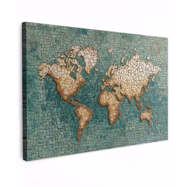 Canvas schilderij - Wereldkaart - Gebroken tegels - Mozaïek — 1