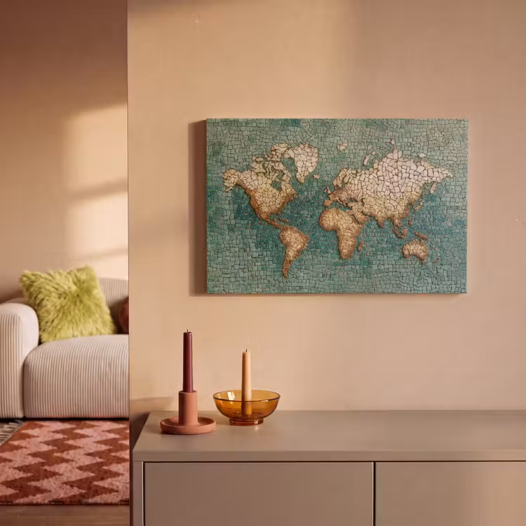 Canvas schilderij - Wereldkaart - Gebroken tegels - Mozaïek — 2