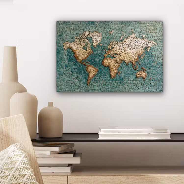 Canvas schilderij - Wereldkaart - Gebroken tegels - Mozaïek — 5