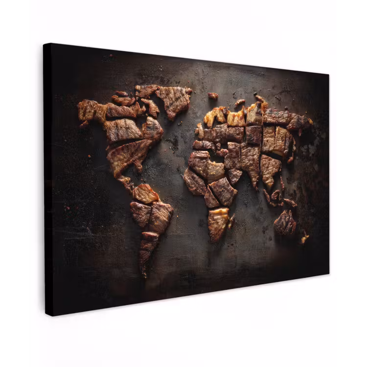 Canvas schilderij - Wereldkaart - Gegrild vlees — 1