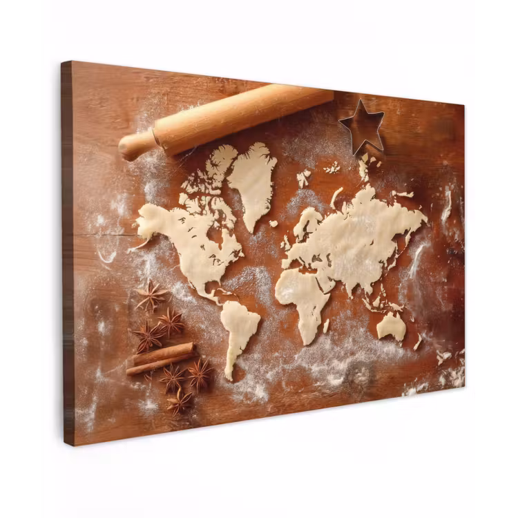 Canvas schilderij - Wereldkaart - Koekjesdeeg - Warme baksfeer — 1