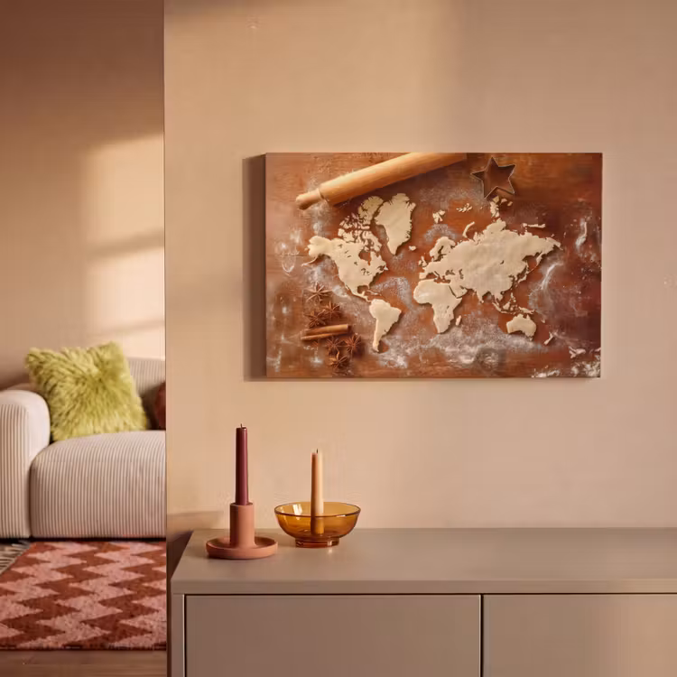 Canvas schilderij - Wereldkaart - Koekjesdeeg - Warme baksfeer — 2