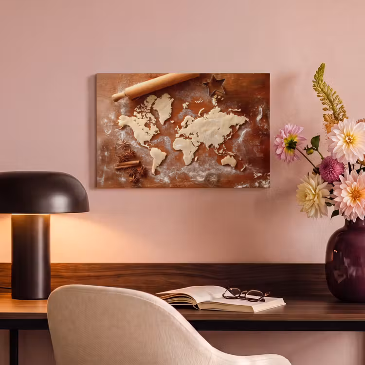 Canvas schilderij - Wereldkaart - Koekjesdeeg - Warme baksfeer — 4