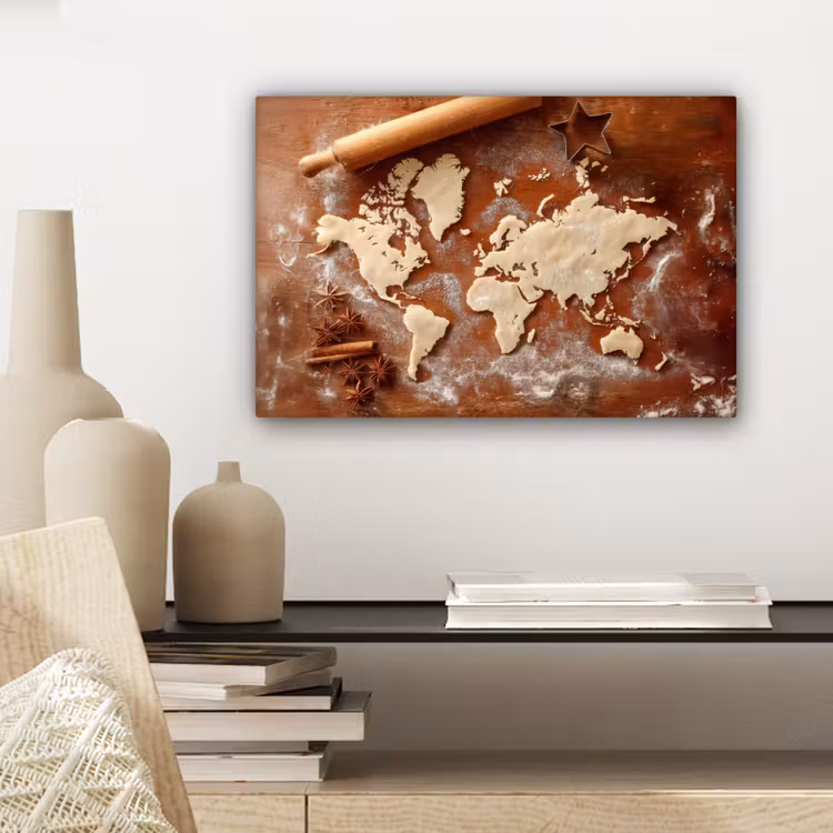 Canvas schilderij - Wereldkaart - Koekjesdeeg - Warme baksfeer — 5