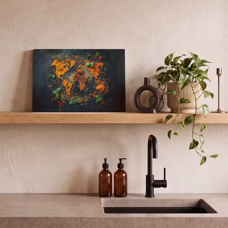 Canvas schilderij - Wereldkaart - Kruiden - Levendige kleuren — 3