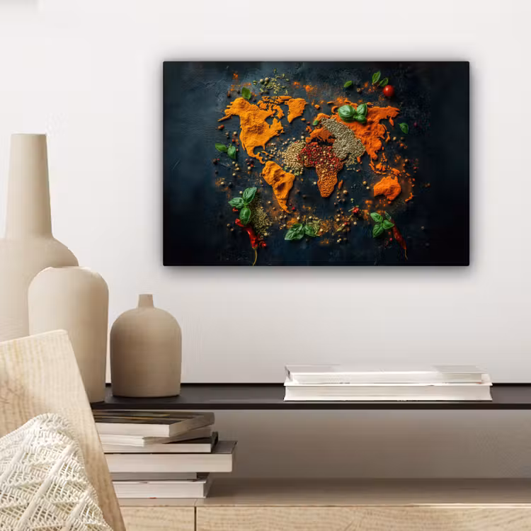 Canvas schilderij - Wereldkaart - Kruiden - Levendige kleuren — 5