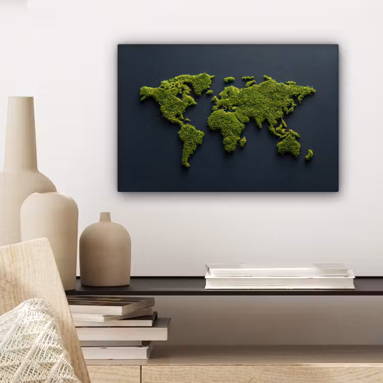 Canvas schilderij - Wereldkaart - Mos -Levendig effect — 5