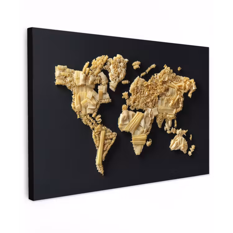 Canvas schilderij - Wereldkaart - Pasta - Zwart — 1