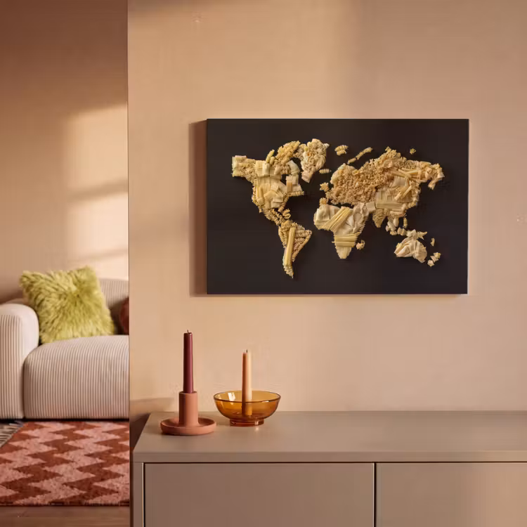 Canvas schilderij - Wereldkaart - Pasta - Zwart — 2