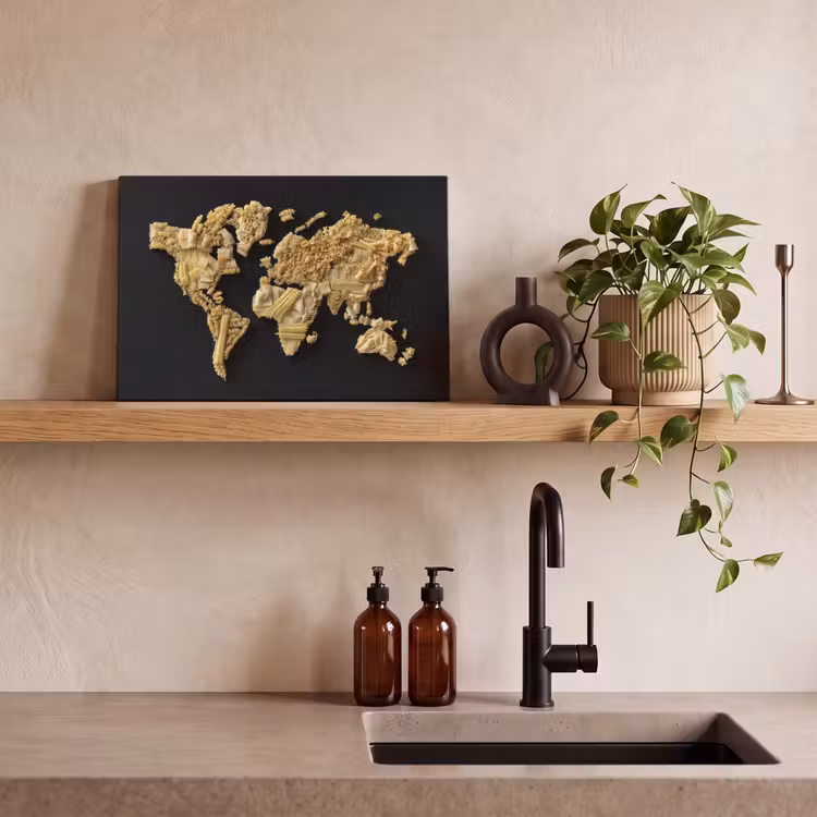 Canvas schilderij - Wereldkaart - Pasta - Zwart — 3