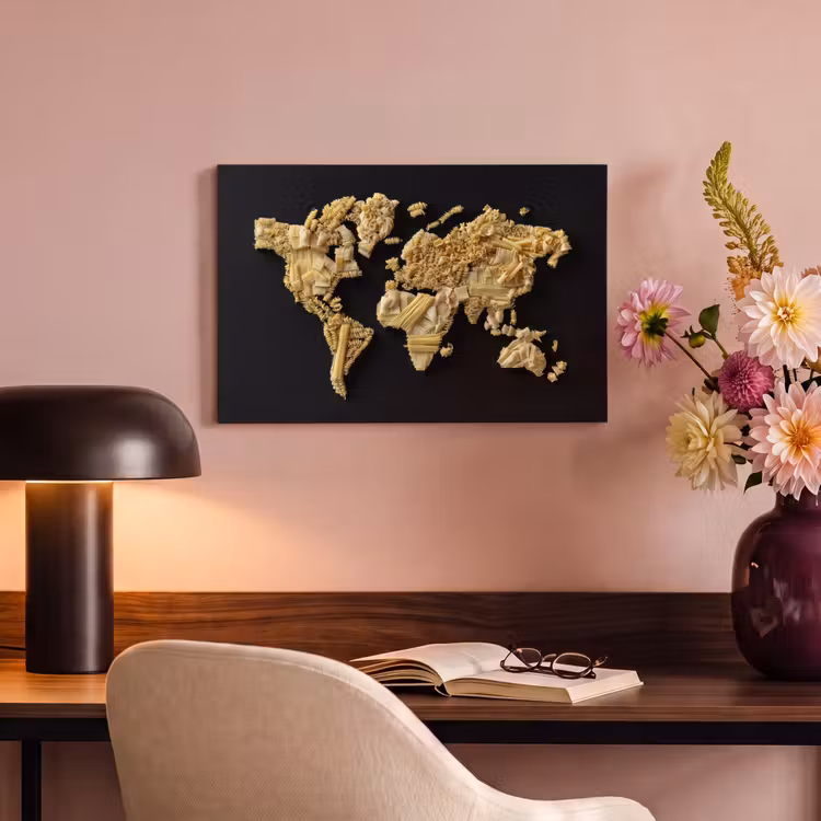 Canvas schilderij - Wereldkaart - Pasta - Zwart — 4