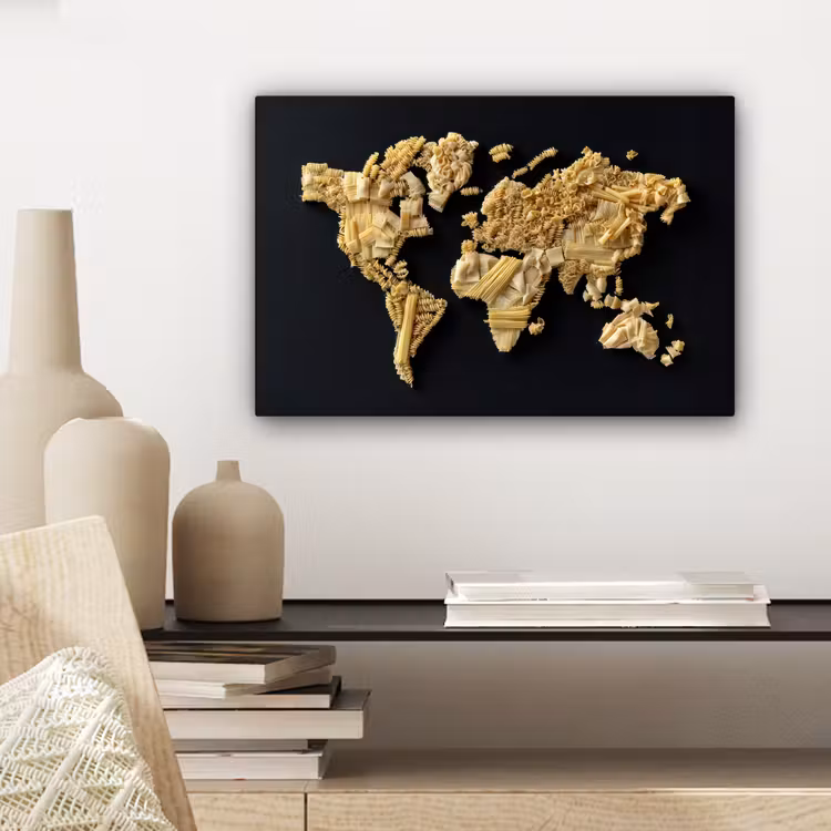 Canvas schilderij - Wereldkaart - Pasta - Zwart — 5