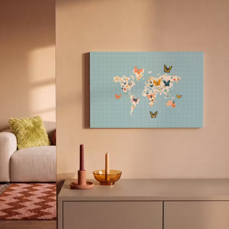 Canvas schilderij - Wereldkaart - Vlinders - Dromerig — 2