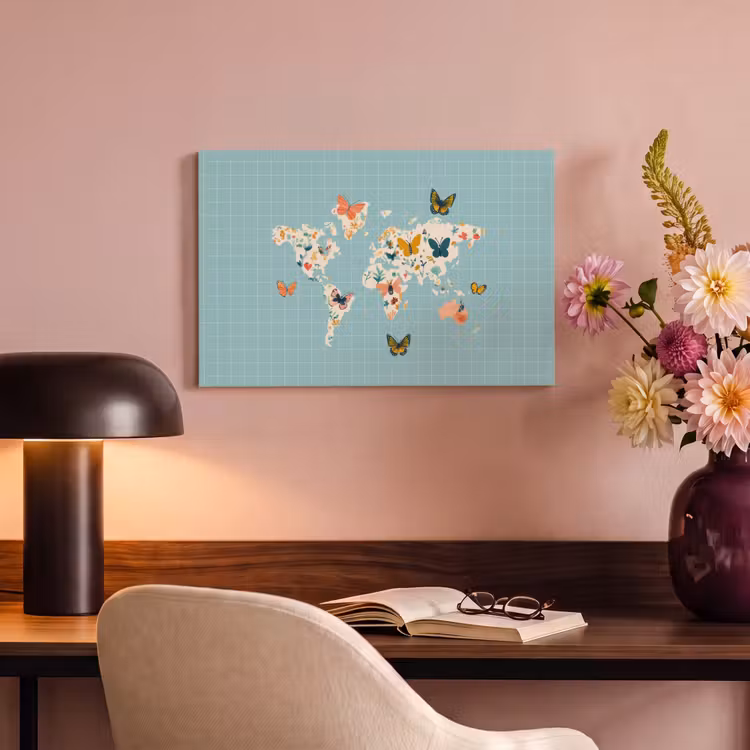 Canvas schilderij - Wereldkaart - Vlinders - Dromerig — 4