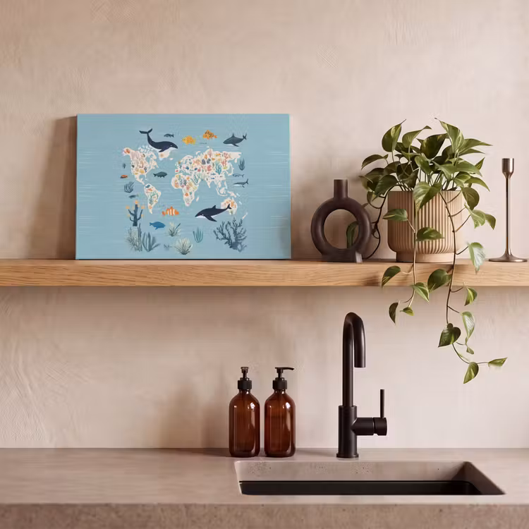 Canvas schilderij - Wereldkaart - Zeeleven - Blauw — 3