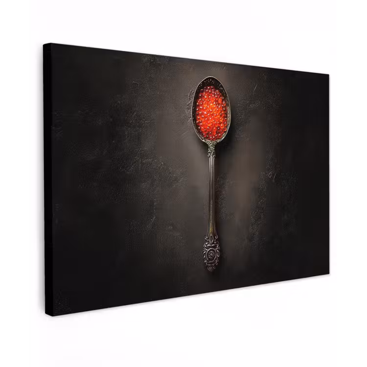Canvas schilderij - Zwart - Lepel - Caviar — 1