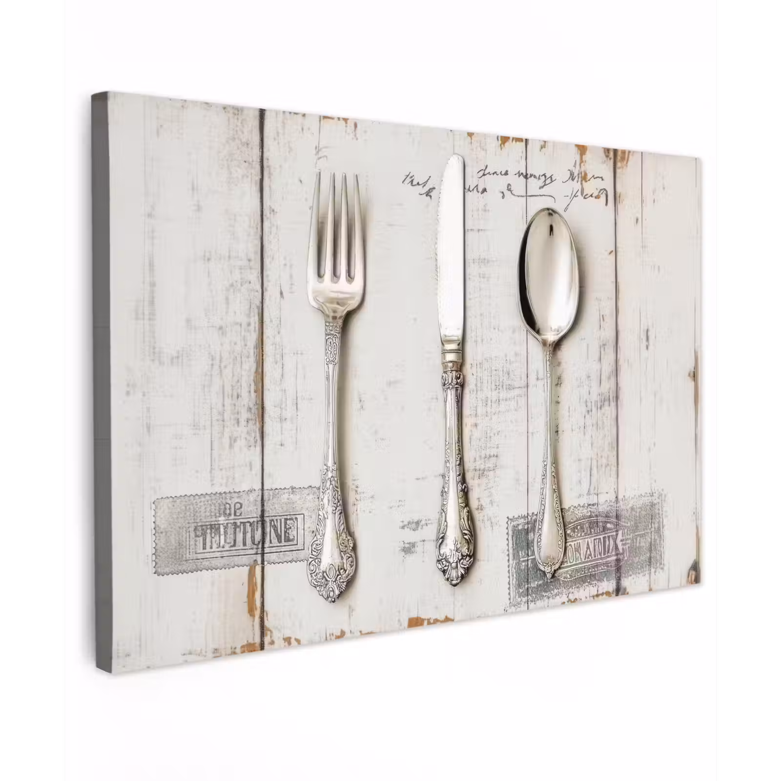 Canvas schilderij - Zilver - Bestek - Hout — 1