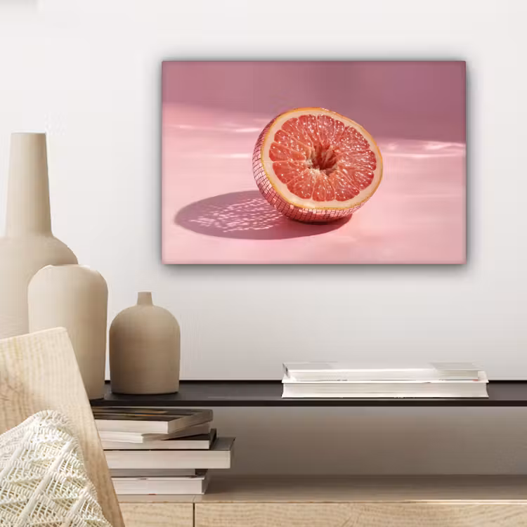 Canvas schilderij - Grapefruit - Roze - Disco - Shiny — 5