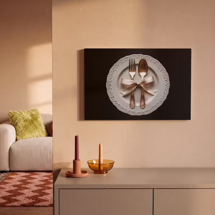 Canvas schilderij - Rose - Strik - Bestek — 2