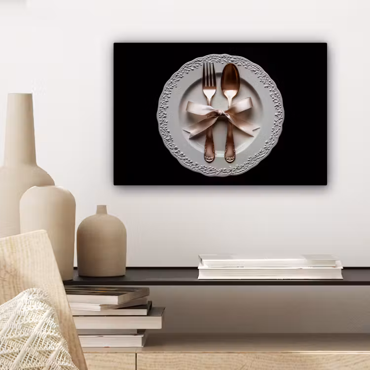 Canvas schilderij - Rose - Strik - Bestek — 5