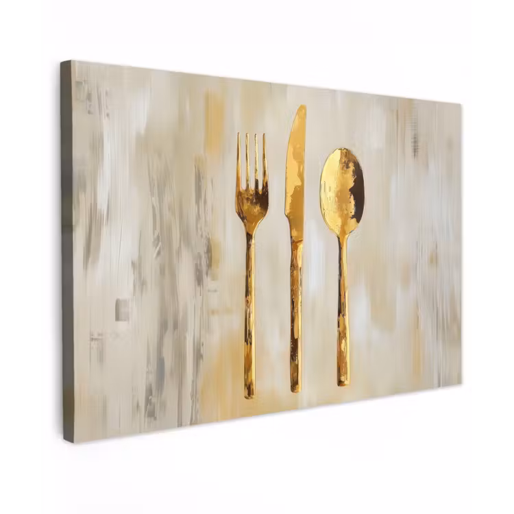 Canvas schilderij - Verf - Goud - Bestek — 1