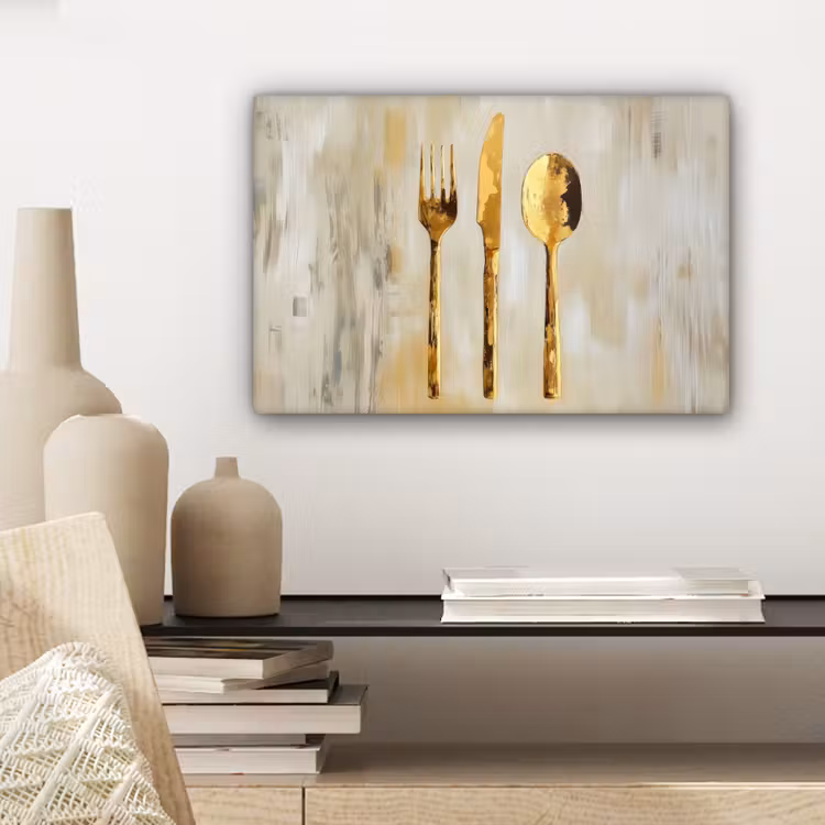 Canvas schilderij - Verf - Goud - Bestek — 5