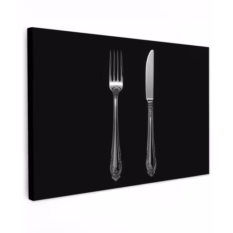 Canvas schilderij - Vork - Mes - Zilver — 1