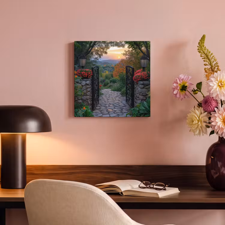 Canvas schilderij - Landschap - Hek - Pad - Zonsondergang - Natuur — 4
