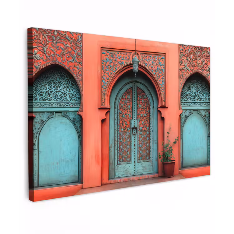 Canvas schilderij - Lantaarn - Deur - Turquoise — 1